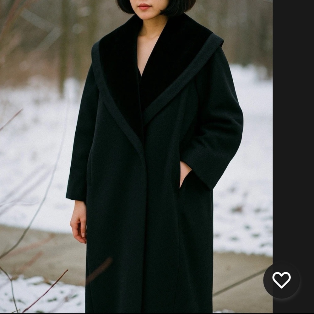 Unisex Vintage TOPCOAT Made in England Black Wool Blend Large Velour Collar